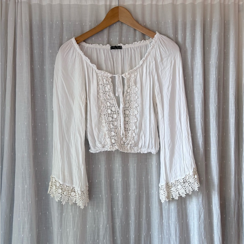 Mia Moda White Lace Trim Blouse made in Italy